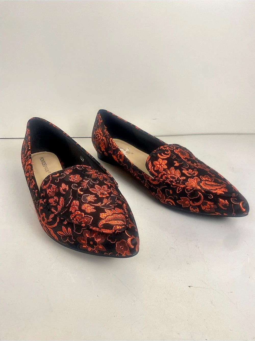 Monroe & Main Floral Pointed-Toe Flats Black & Orange 12M